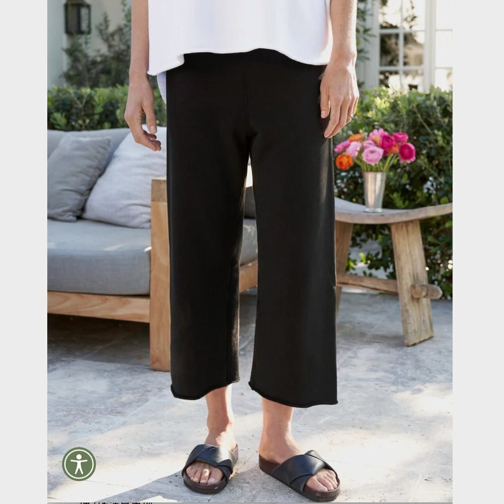 Frank & Eileen CATHERINE Triple Fleece Wide Leg Crop Sweatpants Size: M BLACK